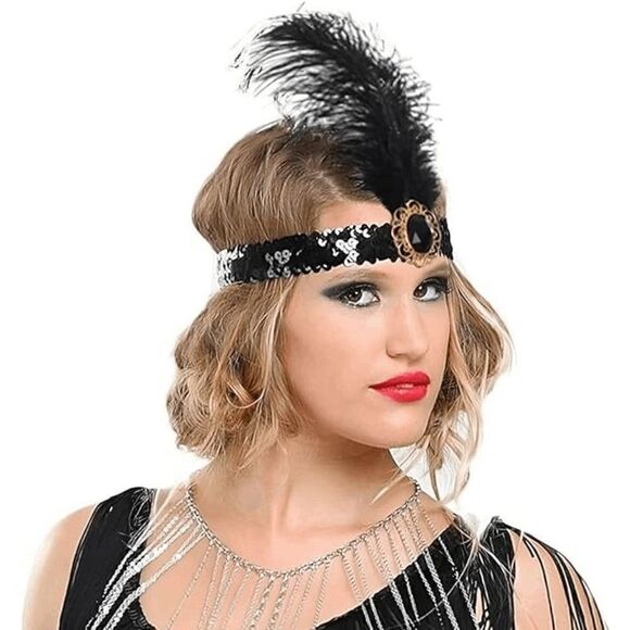 🖤✨ 5PCS 1920s Black Accessories Flapper Great Gatsby Retro Costume Set NEW - Picture 9 of 16